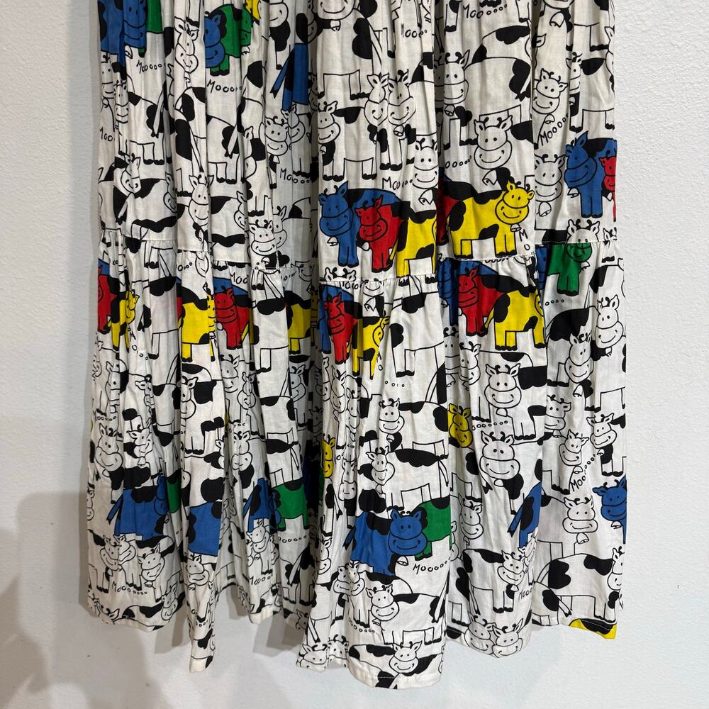 Handmade Cow Print Tiered Midi Skirt Novelty 90s Prairie Sz S/M - Picture 5 of 7